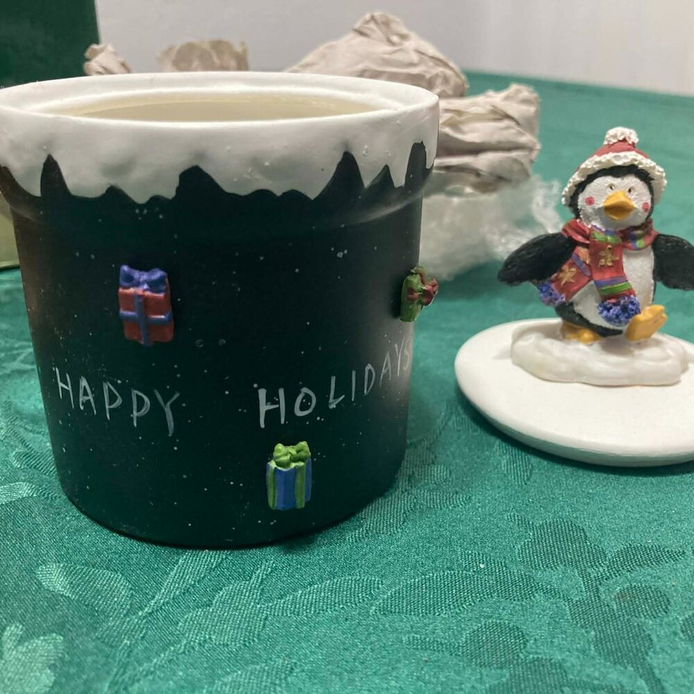 NIB Vintage Penguin Candle Holder and Candle With Lid by American Greetings - Picture 3 of 10